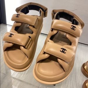 New in box Chanel dad sandals beige sz 38 *not available in the US*